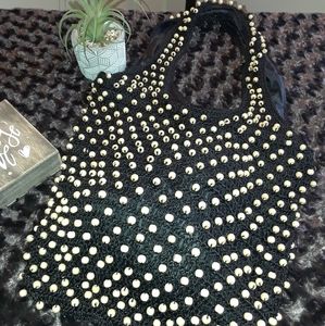 Black beaded hobo purse